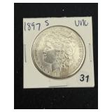 1897 S UNC Morgan Silver Dollar Coin
