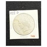 1922 D Peace Silver Dollar Coin