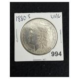 1880 S UNC Morgan Silver Dollar Coin