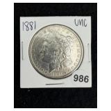 1881 UNC Morgan Silver Dollar Coin