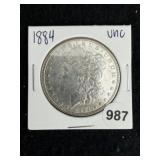 1884 UNC Morgan Silver Dollar Coin