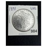 1891 UNC Morgan Silver Dollar Coin