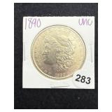 1890 UNC Morgan Silver Dollar Coin