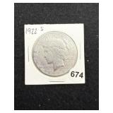 1922 S Peace Silver Dollar Coin