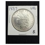 1887 UNC Morgan Silver Dollar Coin
