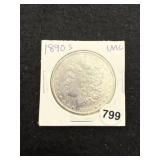 1890 S UNC Morgan Silver Dollar Coin