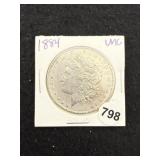 1884 UNC Morgan Silver Dollar Coin