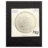 1890 UNC Morgan Silver Dollar Coin