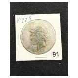 1922 S Peace Silver Dollar Coin
