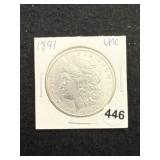 1891 UNC Morgan Silver Dollar Coin