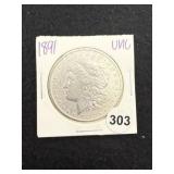 1891 UNC Morgan Silver Dollar Coin