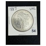 1887 UNC Morgan Silver Dollar Coin