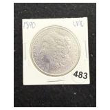 1890 UNC Morgan Silver Dollar Coin