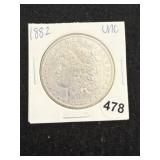 1882 UNC Morgan Silver Dollar Coin