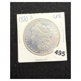 1880 S UNC Morgan Silver Dollar Coin