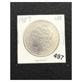 1887 UNC Morgan Silver Dollar Coin
