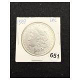 1889 UNC Morgan Silver Dollar Coin