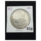 1921 UNC Morgan Silver Dollar Coin