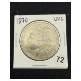 1890 UNC Morgan Silver Dollar Coin