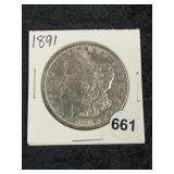 1891 UNC Morgan Silver Dollar Coin