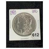 1890 UNC Morgan Silver Dollar Coin