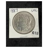1887 UNC Morgan Silver Dollar Coin