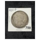 1922 D Peace Silver Dollar Coin