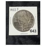 1922 S Peace Silver Dollar Coin
