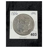 1886 UNC Morgan Silver Dollar Coin