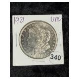 1921 UNC Morgan Silver Dollar Coin