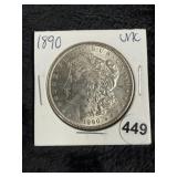 1890 UNC Morgan Silver Dollar Coin