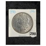 1890 UNC Morgan Silver Dollar Coin