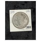 1891 UNC Morgan Silver Dollar Coin
