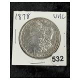 1878 UNC Morgan Silver Dollar Coin