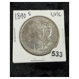 1890 S UNC Morgan Silver Dollar Coin