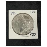 1890 UNC Morgan Silver Dollar Coin