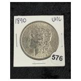 1890 UNC Morgan Silver Dollar Coin