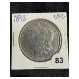 1892 UNC Morgan Silver Dollar Coin
