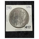 1890 UNC Morgan Silver Dollar Coin