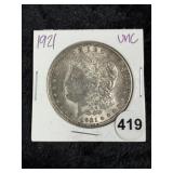 1921 UNC Morgan Silver Dollar Coin