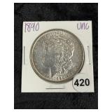 1890 UNC Morgan Silver Dollar Coin