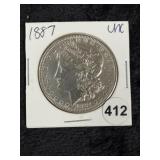 1887 UNC Morgan Silver Dollar Coin