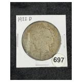1922 D Peace Silver Dollar Coin