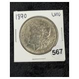 1890 UNC Morgan Silver Dollar Coin