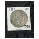 1878 S UNC Morgan Silver Dollar Coin