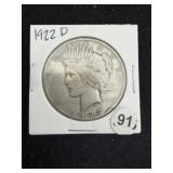 1922 D Peace Silver Dollar Coin