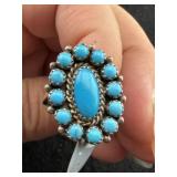 Marked GP Sterling Turquoise Cluster Ring size 8.5