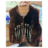Fur Vest with beadwork, turquoise, bone and  silve