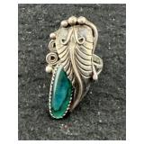 Sterling Ring Marked H with Green Stones size 6