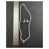 Fresh Water Pearls with Sterling Garnet Pendant an